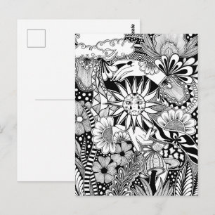 Sunny day - Black and White Surreal Botanical Art Postcard
