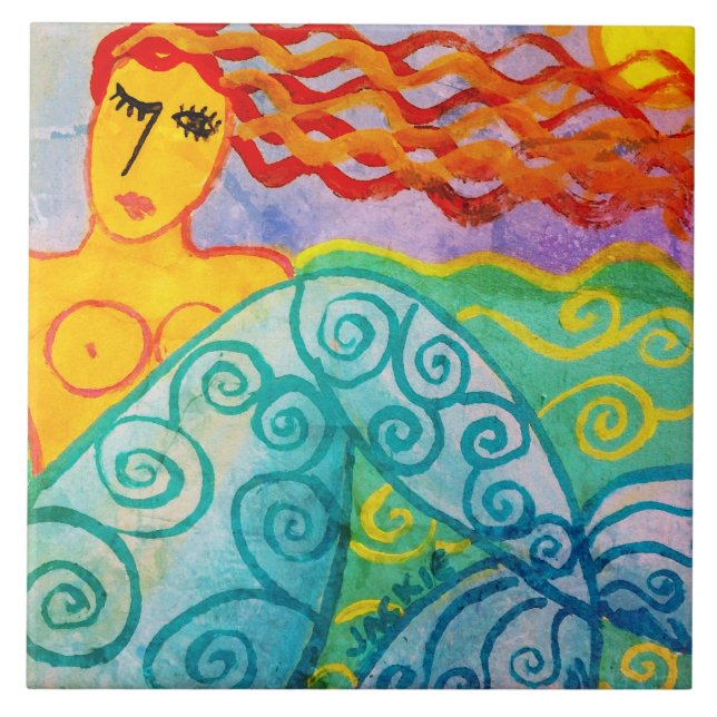 Sunny Day Mermaid Abstract Painting Tile (Front)
