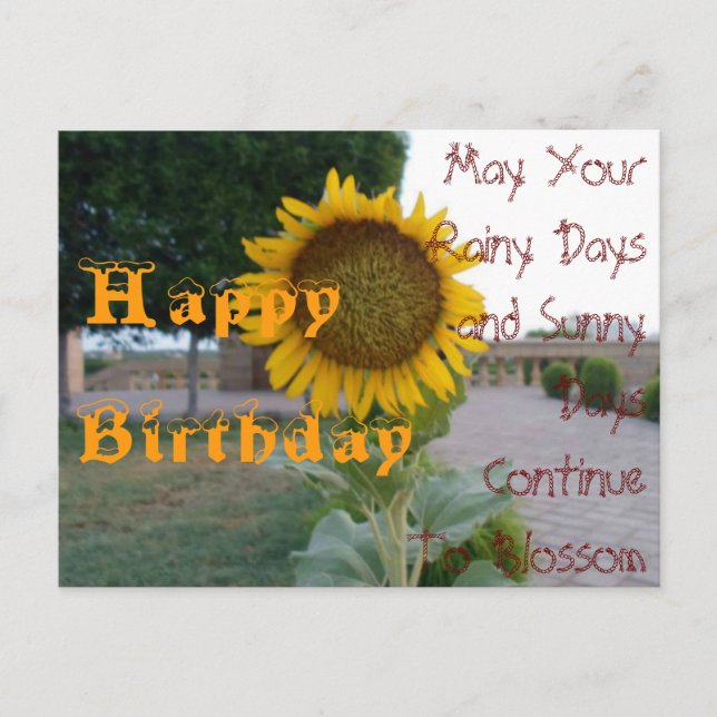 Sunny days and rainy days colourful happy birthday postcard (Front)