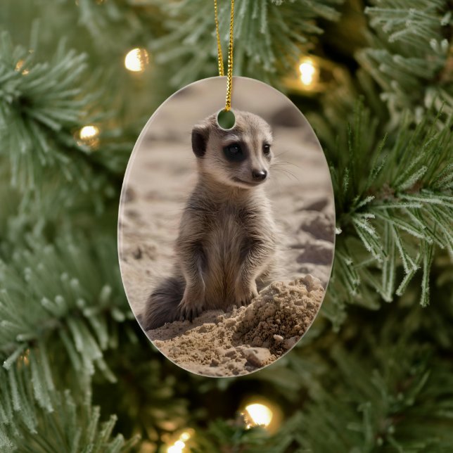 "Sunny Days: Baby Meerkat's Beach Adventure" Ceramic Tree Decoration (Tree)