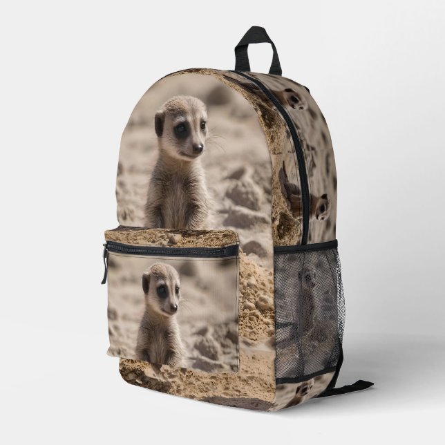 "Sunny Days: Baby Meerkat's Beach Adventure" Printed Backpack (Back Corner Right)