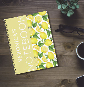 Sunny Delight: Personalised Lemon and Leaf Spiral  Notebook