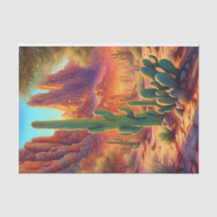 Sunny Desert Cactus Cliff Landscape Decoupage Tissue Paper