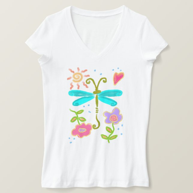 Sunny Dragonfly Abstract Art to Wear T-Shirt (Design Front)