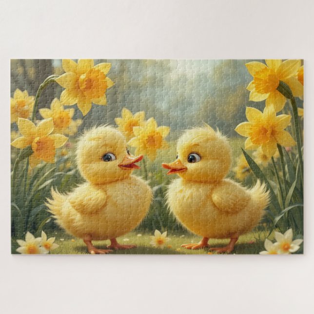 Sunny Duckling Duo Among Daffodils  Jigsaw Puzzle (Horizontal)