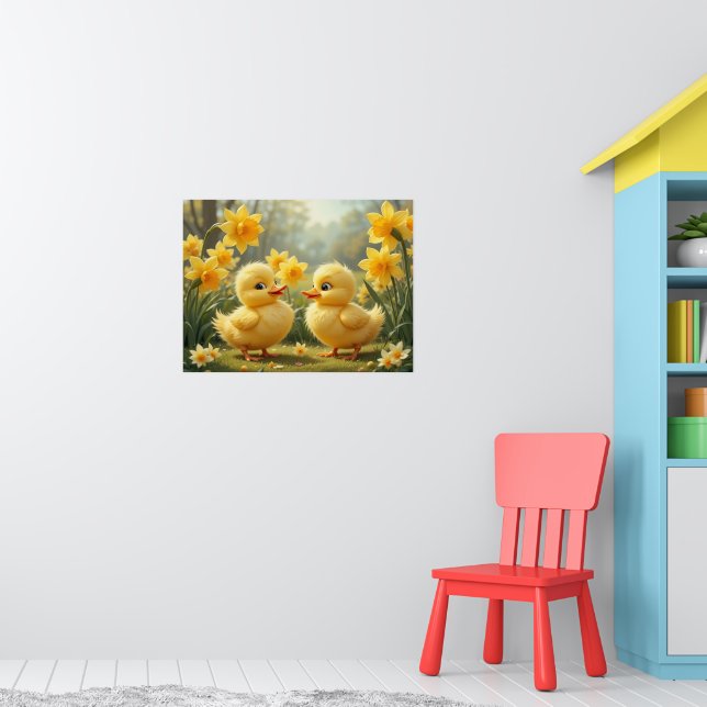 Sunny Duckling Duo Among Daffodils  Poster (Nursery 1)
