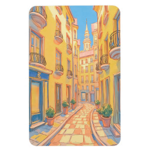 Sunny European Street Cosy Architecture Travel Art Magnet