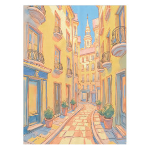 Sunny European Street Cosy Architecture Travel Art Tablecloth