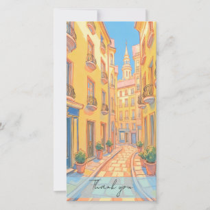 Sunny European Street Cosy Architecture Travel Art Thank You Card