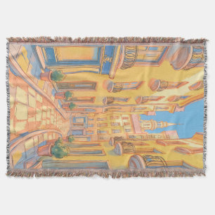 Sunny European Street Cosy Architecture Travel Art Throw Blanket