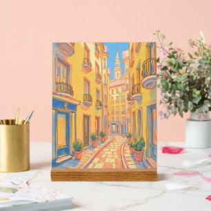 Sunny European Street Cozy Architecture Travel Art Acrylic Sign