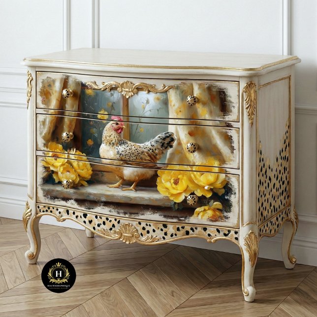 Sunny Farmhouse Chicken Yellow Roses Decoupage Tissue Paper (Creator Uploaded)