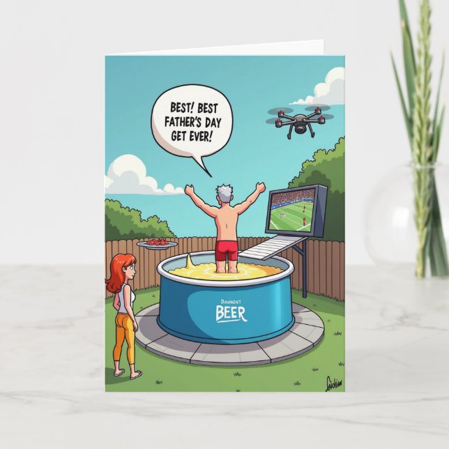 Sunny Fathers Day Pool Party Card (Front)