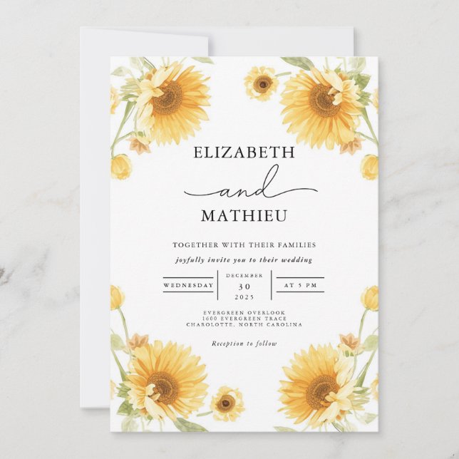 Sunny Floral Archway Wedding Invitation (Front)