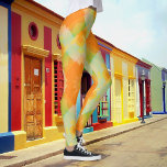 Sunny Floral Geometric Pattern Legging<br><div class="desc">A modern design legging featuring a sunny yellow,  orange and green geometric design. Gorgeous for spring or summer! You can rotate the design and more.</div>
