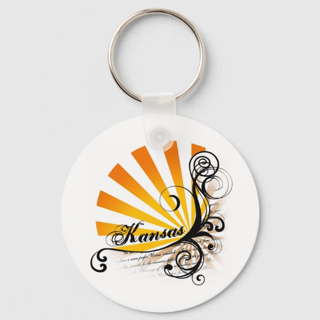 Sunny Floral Graphic Kansas Keychain (Front)