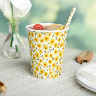 "Sunny Floral Paper Cups - 8oz, Summer Paper Cups"