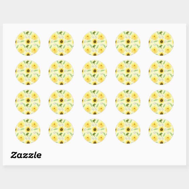 Sunny Floral Pattern Napkins Classic Round Sticker (Sheet)