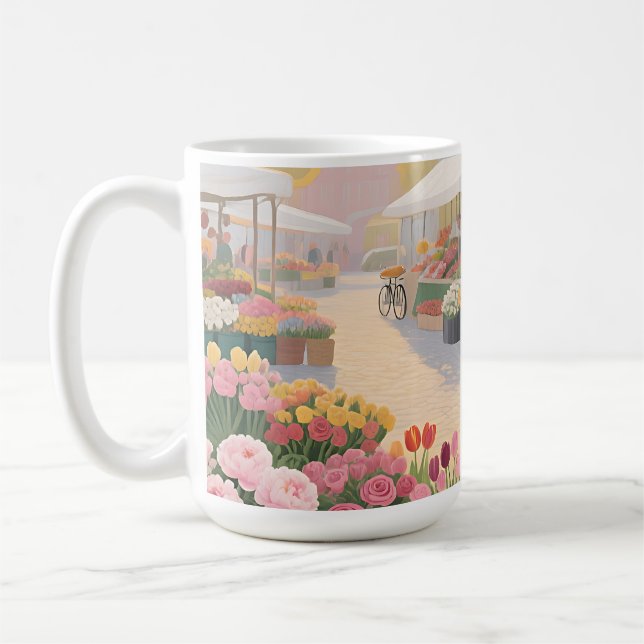 Sunny Flower Street Scene Coffee Mug (Left)