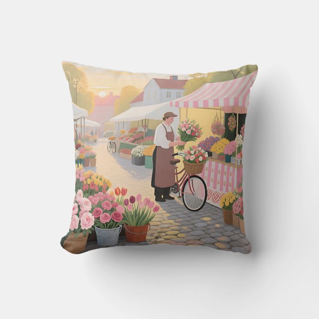 Sunny Flower Street Scene Cushion (Front)