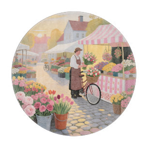 Sunny Flower Street Scene Cutting Board