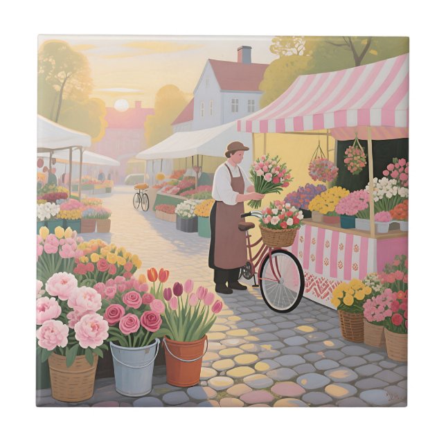 Sunny Flower Street Scene Tile (Front)