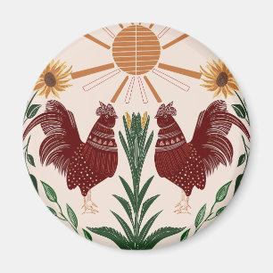 Sunny Folk Art Rooster - Radiant Symmetry Magnet