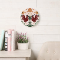 Sunny Folk Art Rooster Symmetrical Design