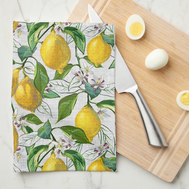 Sunny Fresh Lemons + Flowers Tea Towel (Quarter Fold)