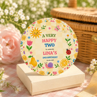 Sunny Garden 2nd Birthday Floral Picnic Party Classic Round Sticker