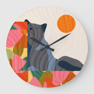 Sunny Garden Cat Large Clock