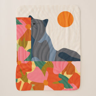 Sunny Garden Cat Sherpa Blanket