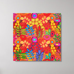 Sunny Garden Flowers - Red Yellow Orange Canvas Print