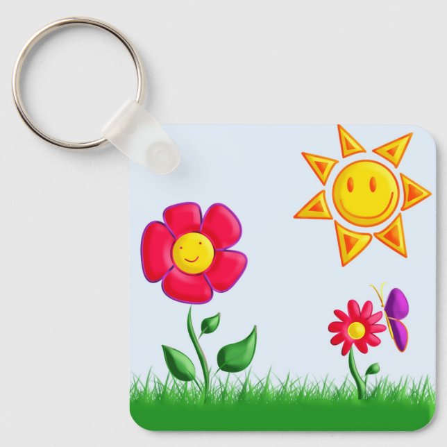 Sunny garden illustration key ring (Front)