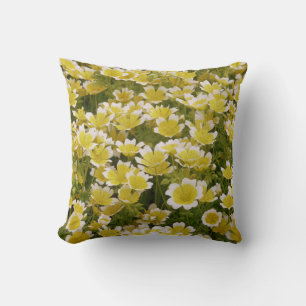 Sunny Gold White Flowers Cushion