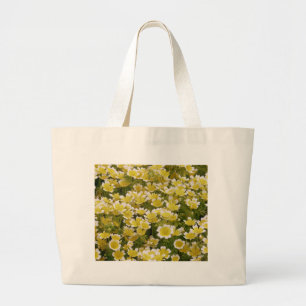Sunny Gold White Flowers Large Tote Bag