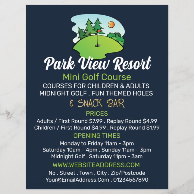Sunny Golf Course, Mini Golf Course Advertising Flyer (Front)