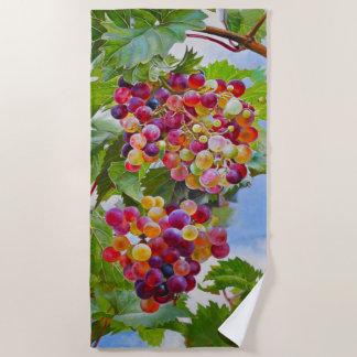 Sunny Grapevine – Colourful Grapes Still Life Pain Beach Towel
