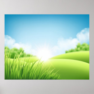 Sunny Green Field Landscape Poster