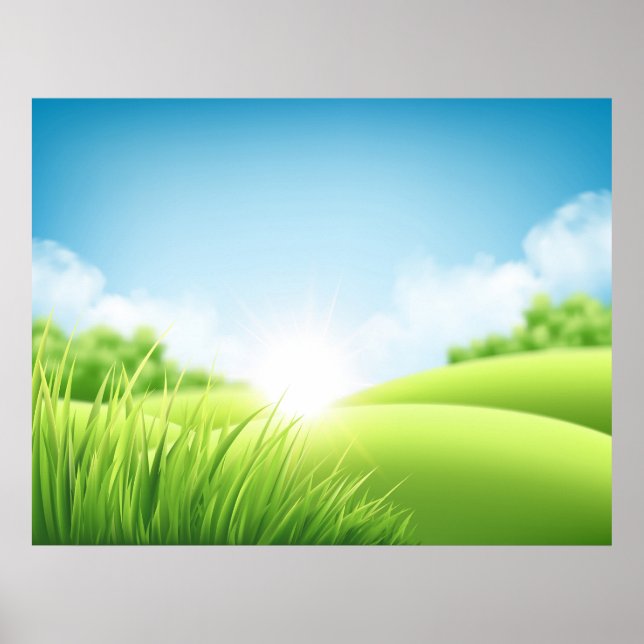Sunny Green Field Landscape Poster (Front)