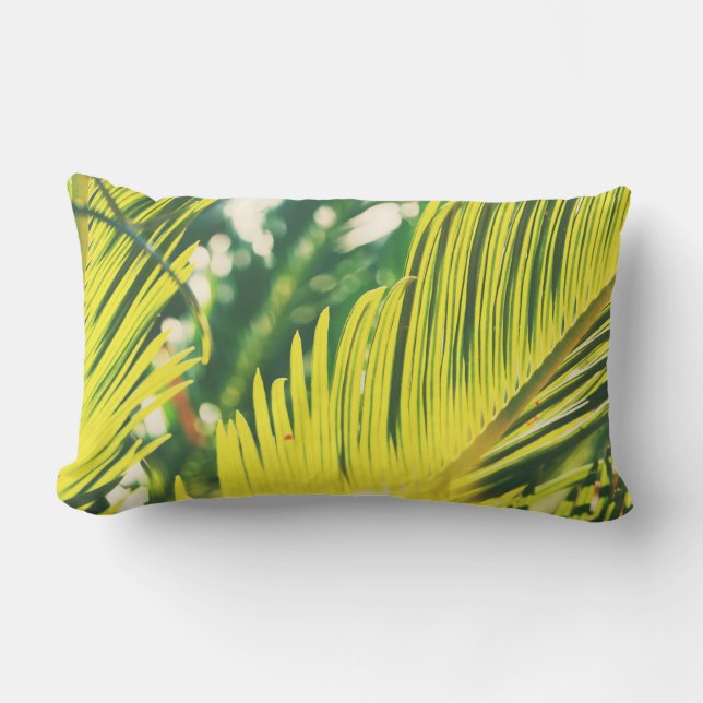 Sunny Green Palm Tree Leaves Cushion Throw Pillow (Front)
