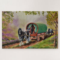 Sunny, Irish road with Gypsy Vanner Vardo