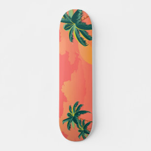 Sunny island with palm trees at sunrise design skateboard