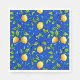 Sunny Italian garden lemons. Blue sky. Paper Napkin