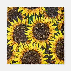 Sunny Large Sunflowers Pattern Magnet
