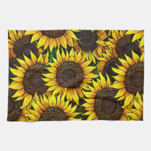 Sunny Large Sunflowers Pattern Tea Towel
