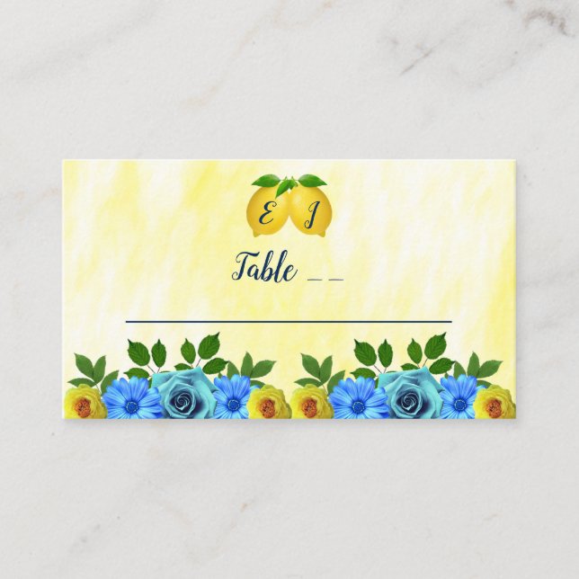 Sunny Lemon Floral Wedding Place Card (Front)