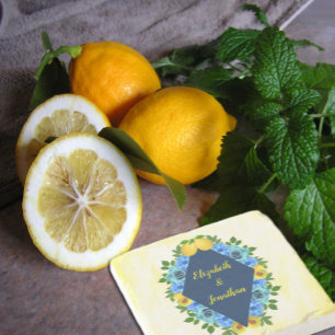 Sunny Lemon Floral Wedding Stone Coaster