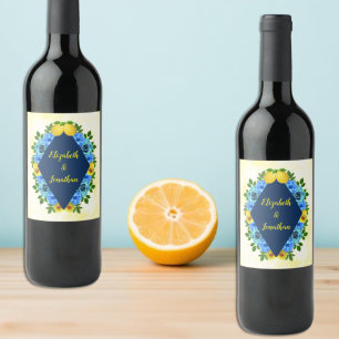Sunny Lemon Floral Wedding Wine Label