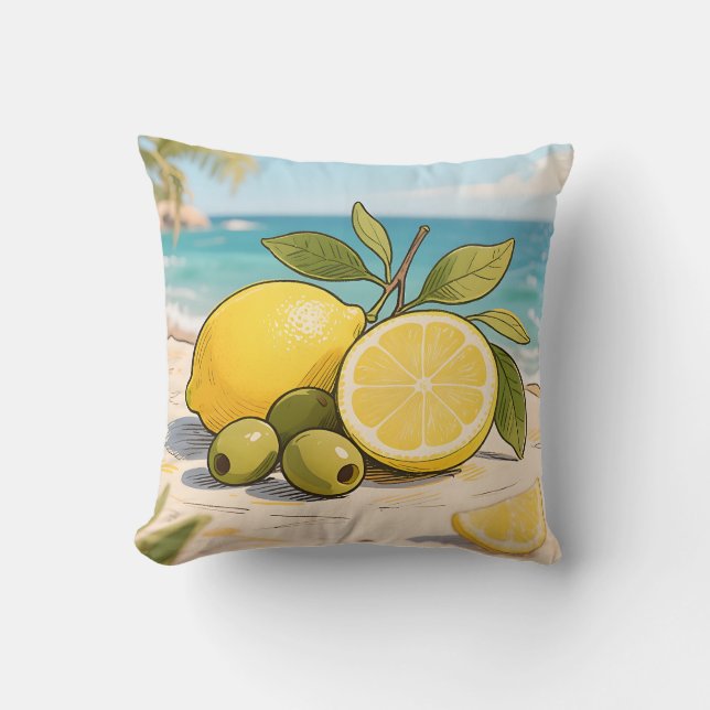 Sunny Lemon Olive Beachside Fresh Cushion (Front)